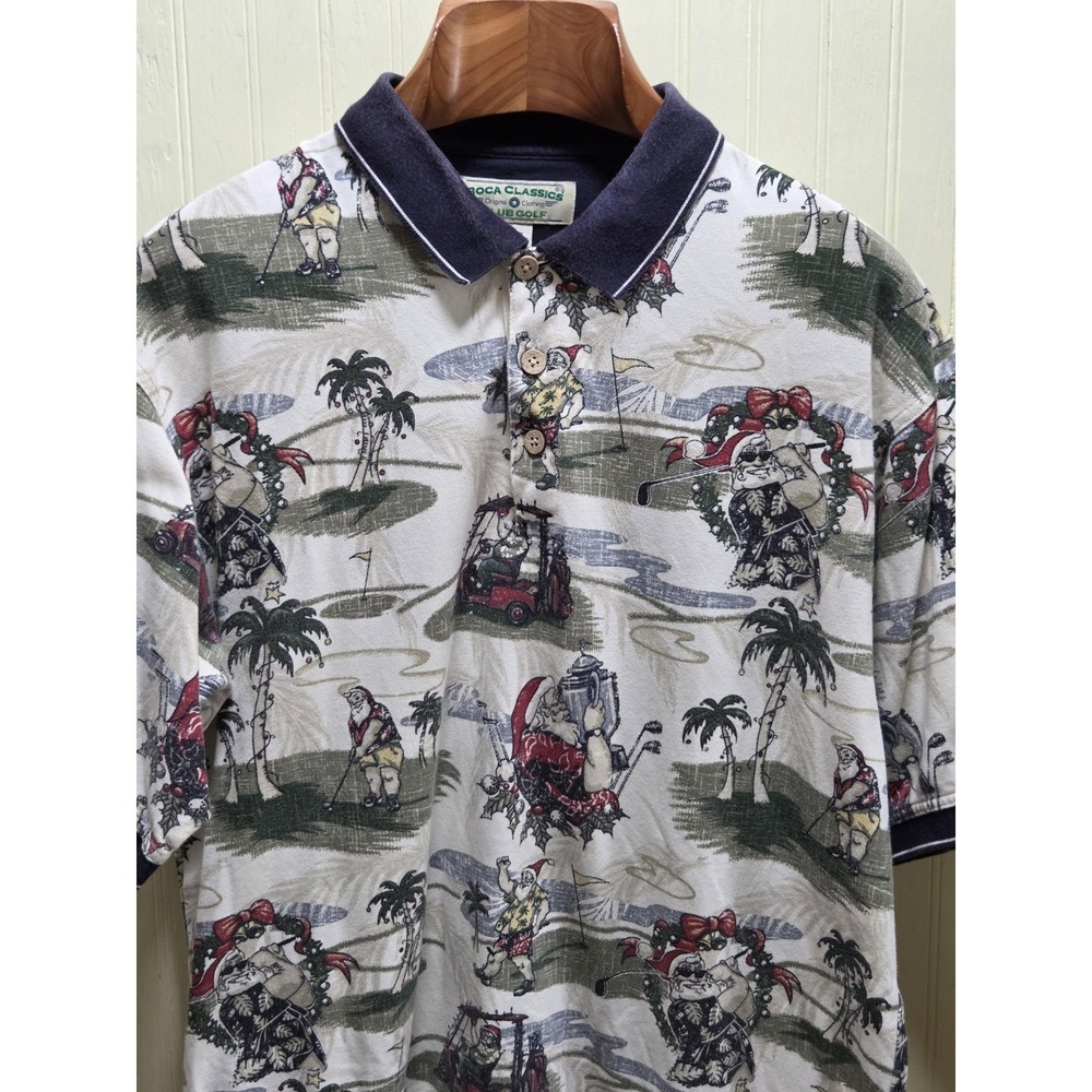 Boca Classics Polo Shirt Mens Large Multicolor Santa Golf Christmas 100%‎ Cotton
